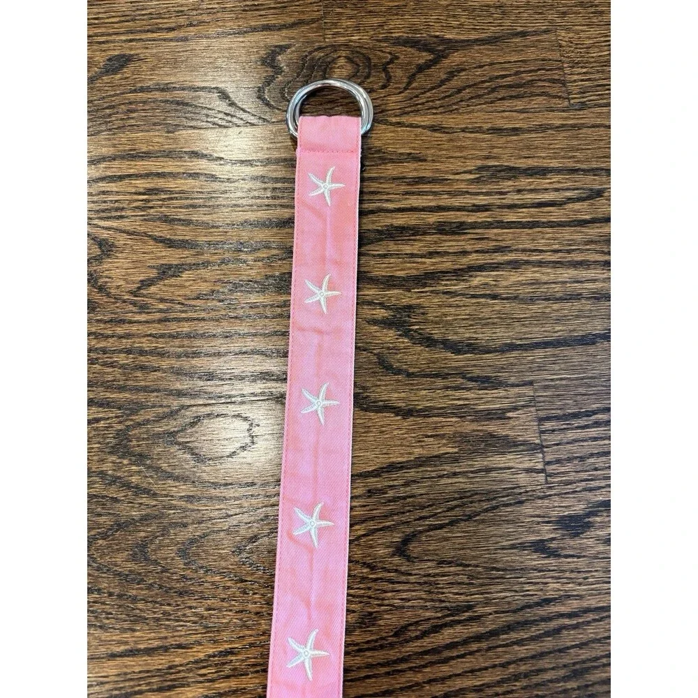 J.Crew Pink Starfish Embroidered D-Ring Canvas Belt S/M Coastal Beach Preppy 41” - Picture 3 of 9